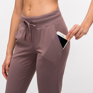 Women Breathable Drawstring Wide Leg Trousers Workout Fitness Slim Fit Side Pockets Sport Pants Jogger Sweatpants