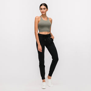 Women Breathable Drawstring Wide Leg Trousers Workout Fitness Slim Fit Side Pockets Sport Pants Jogger Sweatpants