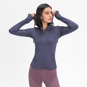 Women's Running Jacket Slim Fit and Cottony-Soft Handfeel Sports Tops with Full Zip Side Pocket with Thumb Hole