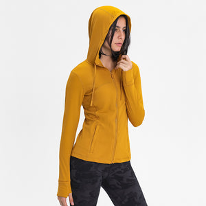 Women's Running Jacket Slim Fit and Cottony-Soft Handfeel Sports Tops with Full Zip Side Pocket with Thumb Hole