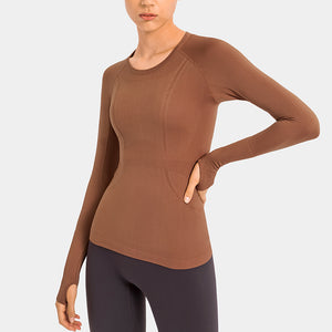 YOGA Women's Seamless Long Sleeve Running Top Gym Sports Workout Casual T-Shirts with Thumb Holes