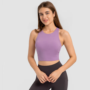 MAYLIFY Sleeveless Racerback Crop Tank Top pads Sports Crop Top for Lady Girls Daily Wearing