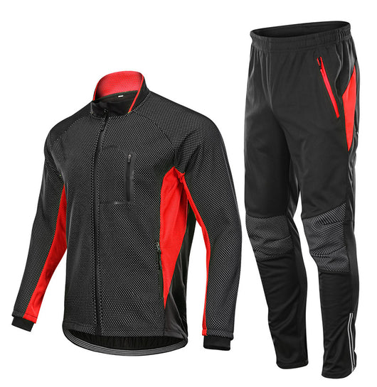 MAYLIFY Men's Cycling Suit, Winter Cycling Sportswear Long Sleeve Cycling Jersey Windproof Jacket + Trousers for Cycling Riding Running, Thermal Fleece + 3D Padded