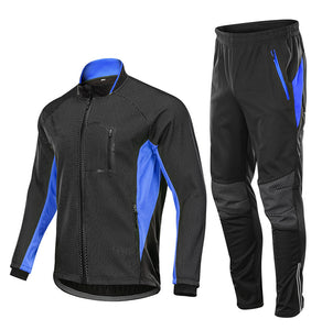 MAYLIFY Men's Cycling Suit, Winter Cycling Sportswear Long Sleeve Cycling Jersey Windproof Jacket + Trousers for Cycling Riding Running, Thermal Fleece + 3D Padded