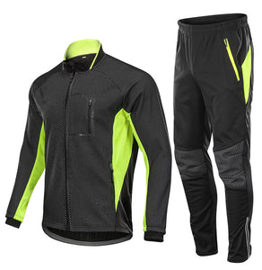 MAYLIFY Men's Cycling Suit, Winter Cycling Sportswear Long Sleeve Cycling Jersey Windproof Jacket + Trousers for Cycling Riding Running, Thermal Fleece + 3D Padded
