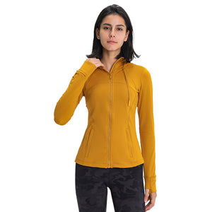 Women's Running Jacket Slim Fit and Cottony-Soft Handfeel Sports Tops with Full Zip Side Pocket with Thumb Hole