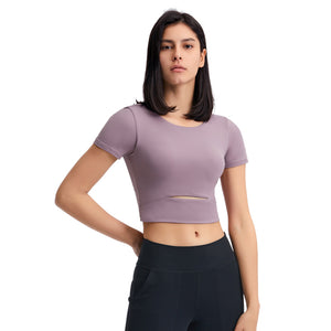 Womens Workout Gym Crop Tops Short Sleeve Yoga Running Tank Tops Sport Shirt