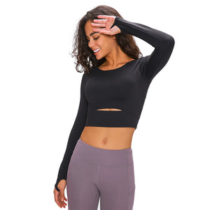MAYLIFY Long Sleeve Crop Tops for Women Workout Seamless padded Crop T Shirt Top