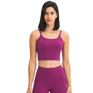 MAYLIFY Longline Sports Bra Strap Tank Yoga Bra with Removable Cups Camisole Workout Crop Tops for Gym Daily Wear