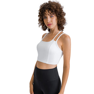MAYLIFY Women's Medium Support Sports Bra Strappy Back Wirefree Removable Cups Longline Yoga Crop Top Bra