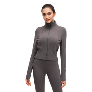 Womens Lightweight Full Zip Running Track Jacket Workout Slim Fit Yoga Sportwear with Thumb Holes