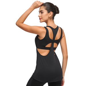 Women's Yoga Sleeveless Sport Tank Tops Workout Vest with bra Sportswear Training Baggy Exercise Gym Fitness Athletic Tee Shirt