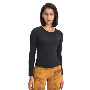 Women's long sleeve round neck sports Running fitness top slim fit breathable yoga cross fold long sleeve