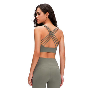 Longline Sports Bra Gym Athletic Fitness Clothing Padded Sexy High Strength Strappy Womens Yoga Bra