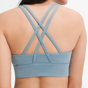 Padded Sports Bra Wirefree Mid Impact Yoga Bras Unique Cross Back Straps for Gym Yoga