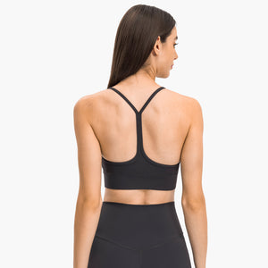 MAYLIFY Women's Low Impact Strappy Padded Sports Bra for Women Y Racer Back Spaghetti Straps Yoga Bra Tops