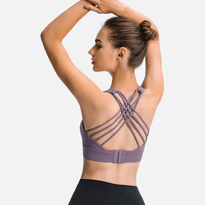 Padded Sports Bra Wirefree Mid Impact Yoga Bras Unique Cross Back Strappy for Gym Yoga