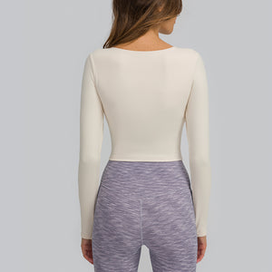 MAYLIFY Long Sleeve Crop Tops for Women Workout Seamless padded Crop T Shirt Top