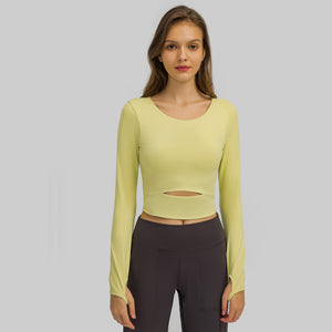MAYLIFY Long Sleeve Crop Tops for Women Workout Seamless padded Crop T Shirt Top