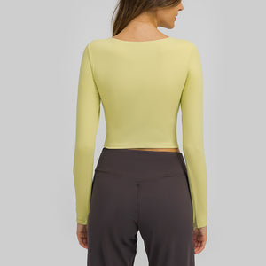 MAYLIFY Long Sleeve Crop Tops for Women Workout Seamless padded Crop T Shirt Top