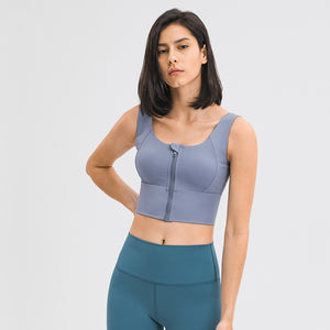 MAYLIFY Sports Bra Zip Front Wireless with Removable Pads Yoga Bra for Workout Fitness