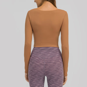 MAYLIFY Long Sleeve Crop Tops for Women Workout Seamless padded Crop T Shirt Top