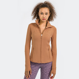 Women's Running Jacket Slim Fit and Cottony-Soft Handfeel Sports Tops with Full Zip Side Pocket