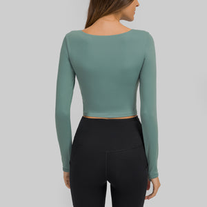 MAYLIFY Long Sleeve Crop Tops for Women Workout Seamless padded Crop T Shirt Top