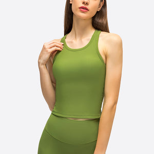 YOGA Women's High Neck Longline Sports Bra Racerback Crop Top Yoga Tank Top with Built in Bra