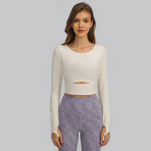 MAYLIFY Long Sleeve Crop Tops for Women Workout Seamless padded Crop T Shirt Top