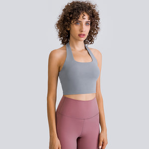 MAYLIFY Padded Sports Bra Wirefree Mid Impact Yoga Bras Unique Cross Back Strap for Gym Yoga