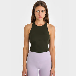 YOGA Cotton Summer Gym Sleeveless Vest Tops for Women Light Elastic Running Crop Top  Crew Neck Yoga Shirt