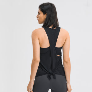 Women's Workout Tank Tops Tie Back High Neck Pima Cotton Yoga Shirts Loose fit Athletic Sports Top