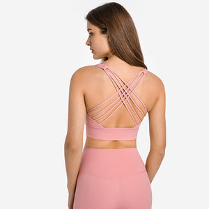 MAYLIFY Fitness Yoga Running Cropped Top Women Sports Wear Gym Solid Tank Tops Athletic Push Up Sports Strappy Bra Tops
