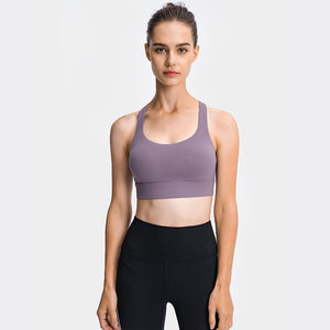 Padded Sports Bra Wirefree Mid Impact Yoga Bras Unique Cross Back Strappy for Gym Yoga
