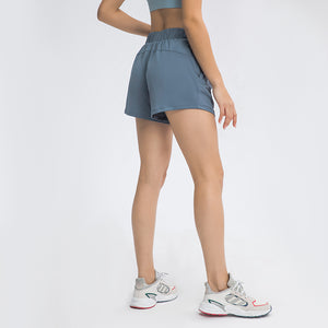 Women's Running Shorts Elastic High Waisted Shorts Pocket Sporty Workout Shorts Quick Dry Athletic Shorts Pants