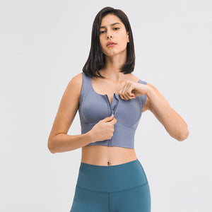 MAYLIFY Sports Bra Zip Front Wireless with Removable Pads Yoga Bra for Workout Fitness