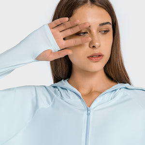 Womens Full Zip Hoodie Running Jacket long sleeve Workout Sports Shirts Yoga Training Tops  Sun Protection with Thumb Holes