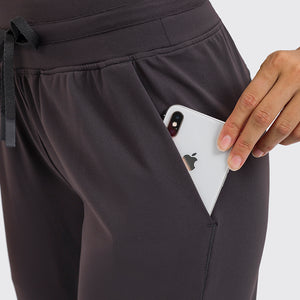 Women Breathable Drawstring Wide Leg Trousers Workout Fitness Slim Fit Side Pockets Sport Pants Jogger Sweatpants