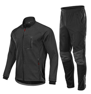 MAYLIFY Men's Cycling Suit, Winter Cycling Sportswear Long Sleeve Cycling Jersey Windproof Jacket + Trousers for Cycling Riding Running, Thermal Fleece + 3D Padded