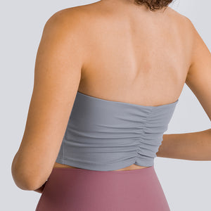 MAYLIFY Padded Sports Bra Wirefree Mid Impact Yoga Bras Unique Cross Back Strap for Gym Yoga