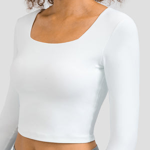 Women's Cropped Long Sleeve Athletic Workout Yoga seamless Shirts Crop Top with double layer