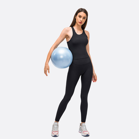 YOGA Women's High Neck Longline Sports Bra Racerback Crop Top Yoga Tank Top with Built in Bra
