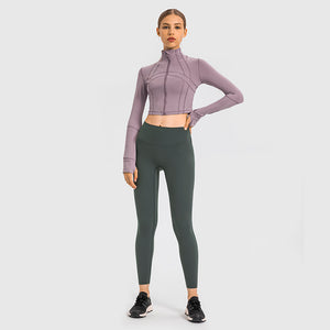 Womens Gym Tops Long Sleeve Sports Fitness Workout Yoga Crop Tops Ladies Running full Zip Breathable Activewear with Thumb Holes
