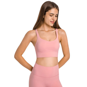 MAYLIFY Fitness Yoga Running Cropped Top Women Sports Wear Gym Solid Tank Tops Athletic Push Up Sports Strappy Bra Tops