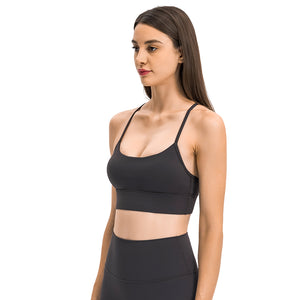 MAYLIFY Women's Low Impact Strappy Padded Sports Bra for Women Y Racer Back Spaghetti Straps Yoga Bra Tops