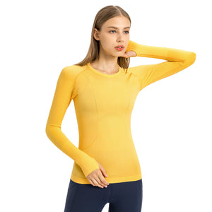 YOGA Women's Seamless Long Sleeve Running Top Gym Sports Workout Casual T-Shirts with Thumb Holes