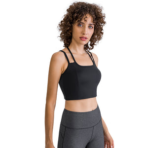 MAYLIFY Women's Medium Support Sports Bra Strappy Back Wirefree Removable Cups Longline Yoga Crop Top Bra