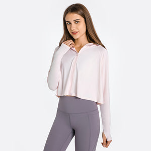 Womens Full Zip Hoodie Running Jacket long sleeve Workout Sports Shirts Yoga Training Tops  Sun Protection with Thumb Holes