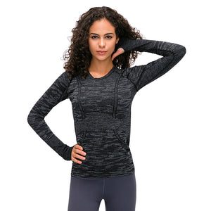 YOGA Women's Seamless Long Sleeve Running Top Gym Sports Workout Casual T-Shirts with Thumb Holes